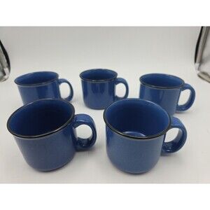 Vintage Marlboro Unlimited Blue Speckled Coffee Mugs Set of 5 Soup 16oz Camp